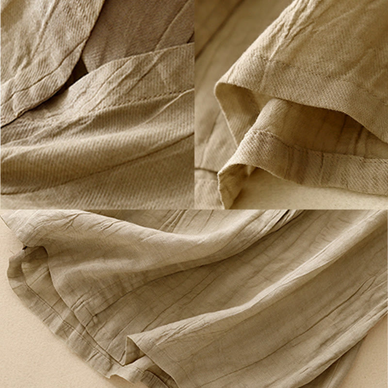 Buddha Stones Casual Summer Pure Color Pleated Design Sleeveless Women's Cotton Linen V-Neck Vest Cardigan - image 3