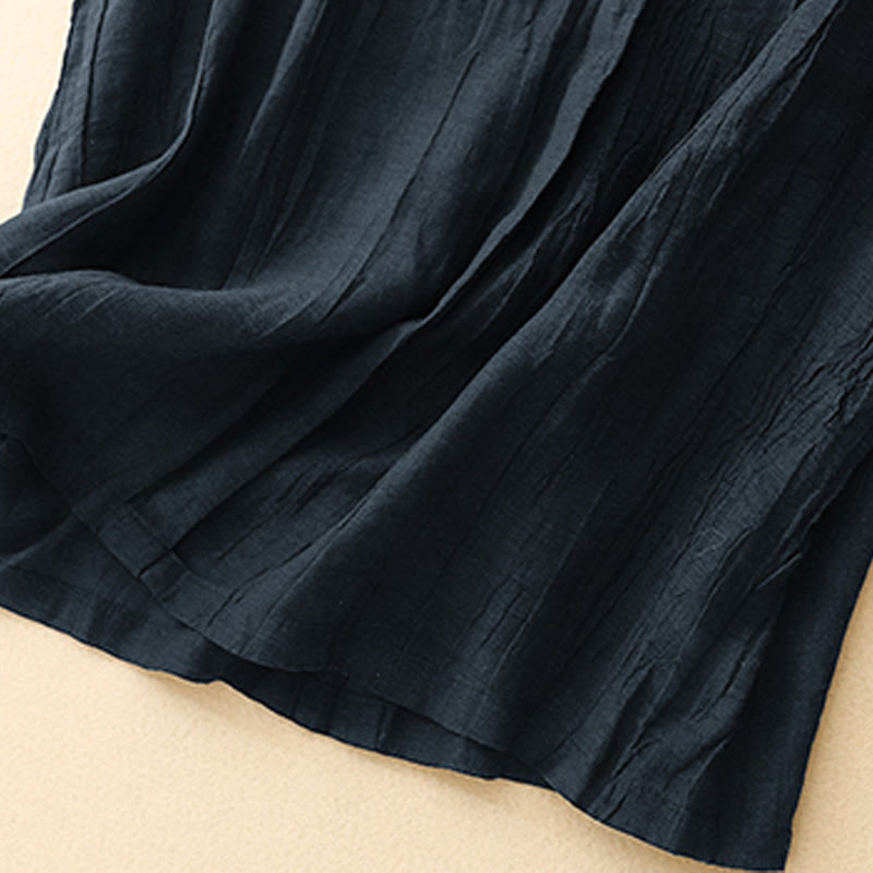 Buddha Stones Casual Summer Pure Color Pleated Design Sleeveless Women's Cotton Linen V-Neck Vest Cardigan - image 6