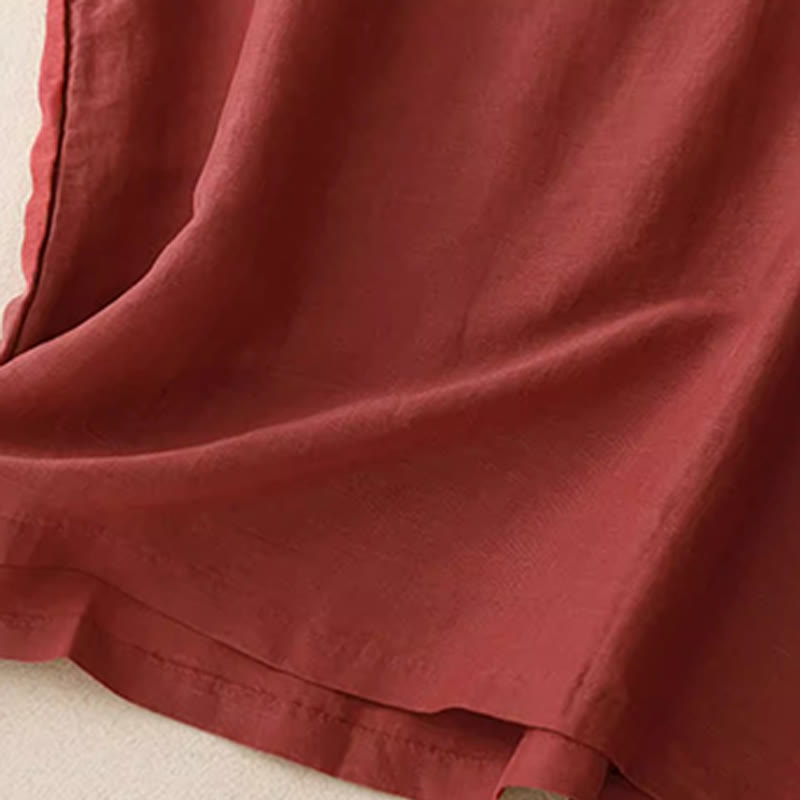 Buddha Stones Casual Pure Color Embroidery Patchwork Design Sleeveless Crew Neck Women's Cotton Linen Vest - image 12