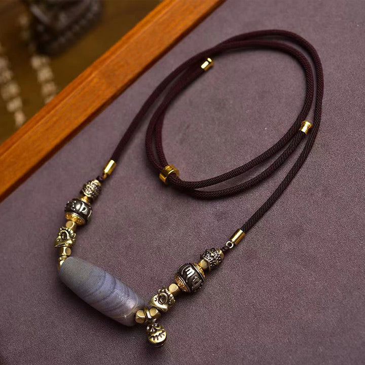 Buddha Stones Tibet Dzi Bead Om Mani Padme Hum Protection Necklace Pendant - Dzi Bead - image 1