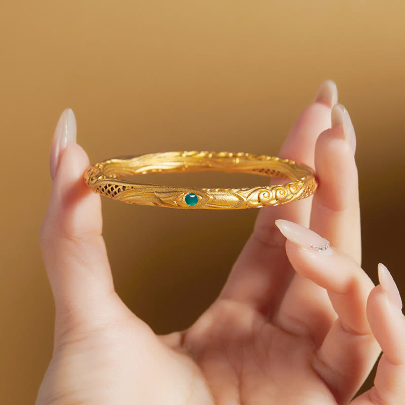 Buddha Stones 999 Sterling Silver Golden Flower Hollow Design Blessing Bracelet Bangle - image 3