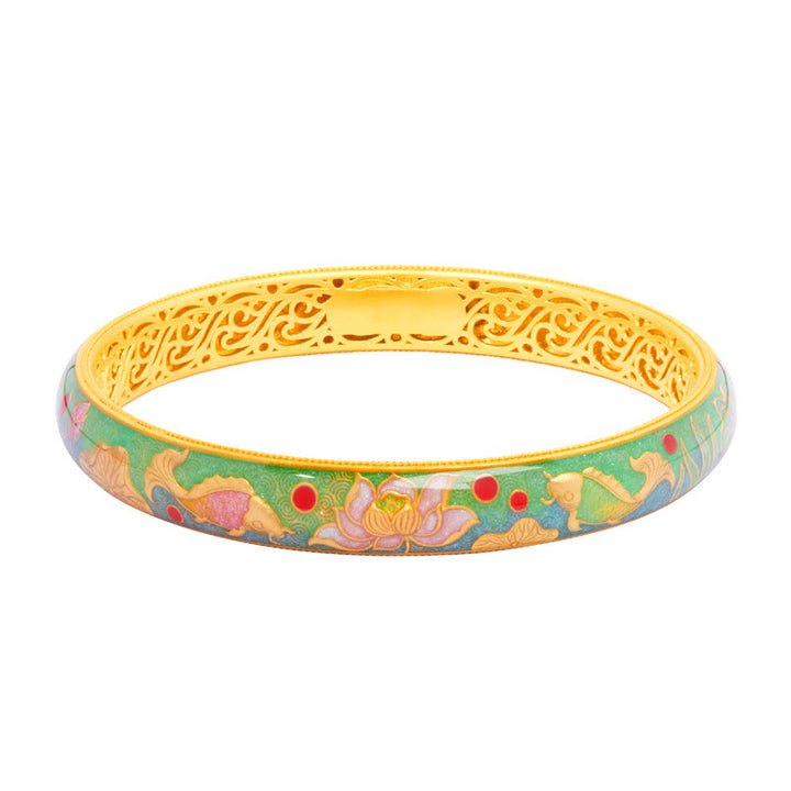 Buddha Stones 999 Sterling Silver Koi Fish Lotus Hollow Design Wealth Bracelet Bangle 2.28 IN (58 MM) - image 12