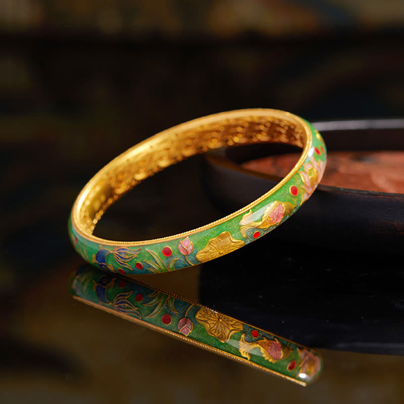 Buddha Stones 999 Sterling Silver Koi Fish Lotus Hollow Design Wealth Bracelet Bangle 2.28 IN (58 MM) - image 1