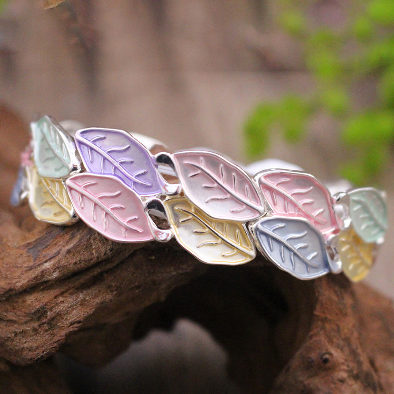 Buddha Stones Colorful Leaves Alloy Luck Elastic Bracelet Bangle - image 3