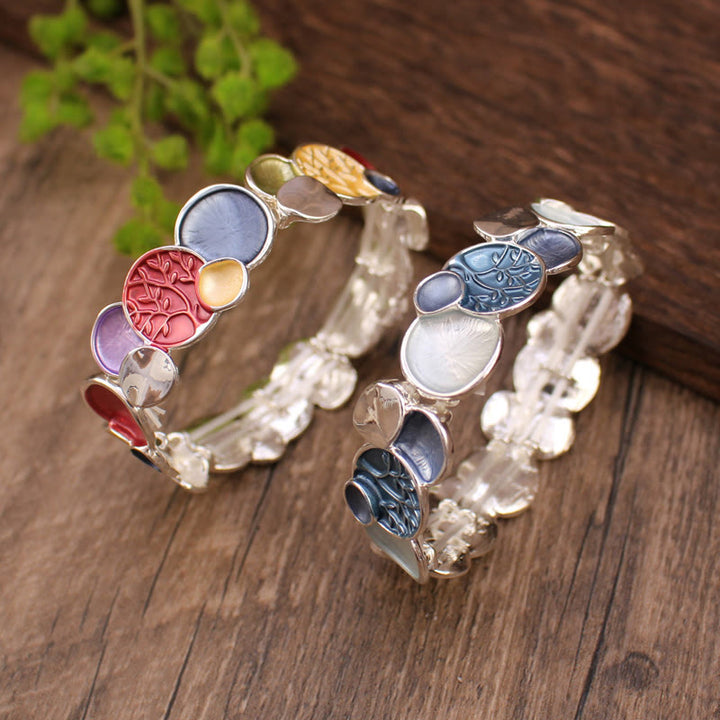 Buddha Stones The Tree Of Life Round Pattern Unity Alloy Elastic Bracelet Bangle