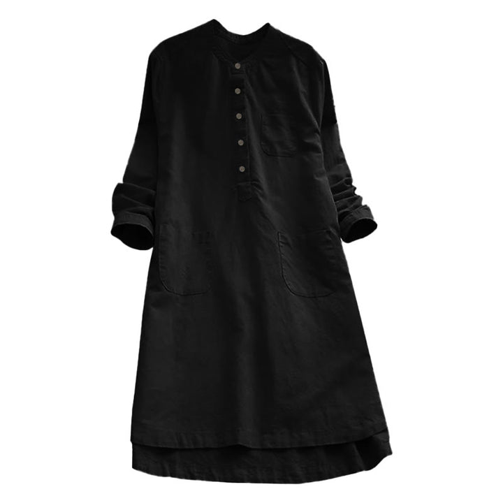 Buddha Stones Solid Buttons Long Sleeve Cotton Linen Women's Shirt With Pockets - image 14