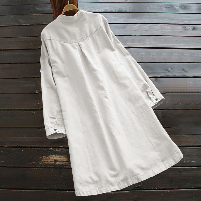 Buddha Stones Solid Buttons Long Sleeve Cotton Linen Women's Shirt With Pockets - image 2