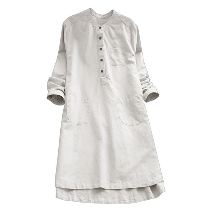 Buddha Stones Solid Buttons Long Sleeve Cotton Linen Women's Shirt With Pockets - image 5