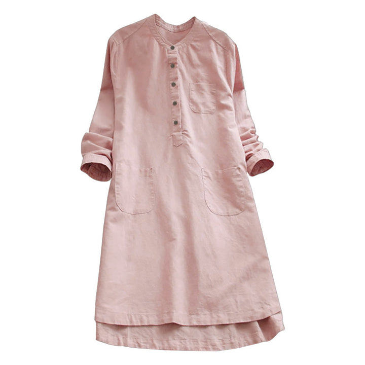 Buddha Stones Solid Buttons Long Sleeve Cotton Linen Women's Shirt With Pockets - image 8