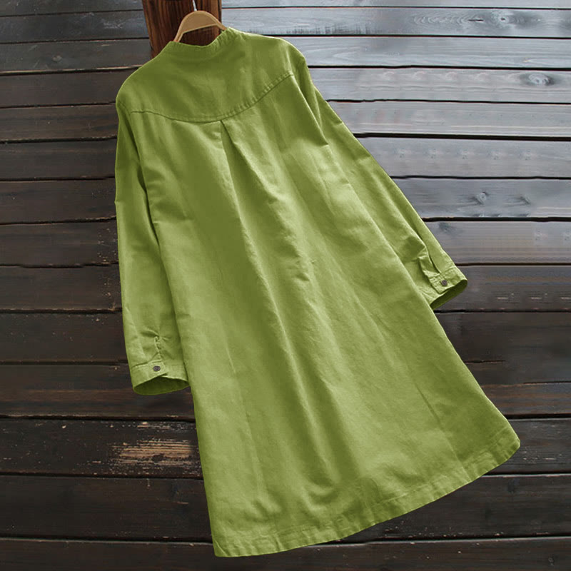 Buddha Stones Solid Buttons Long Sleeve Cotton Linen Women's Shirt With Pockets - image 10