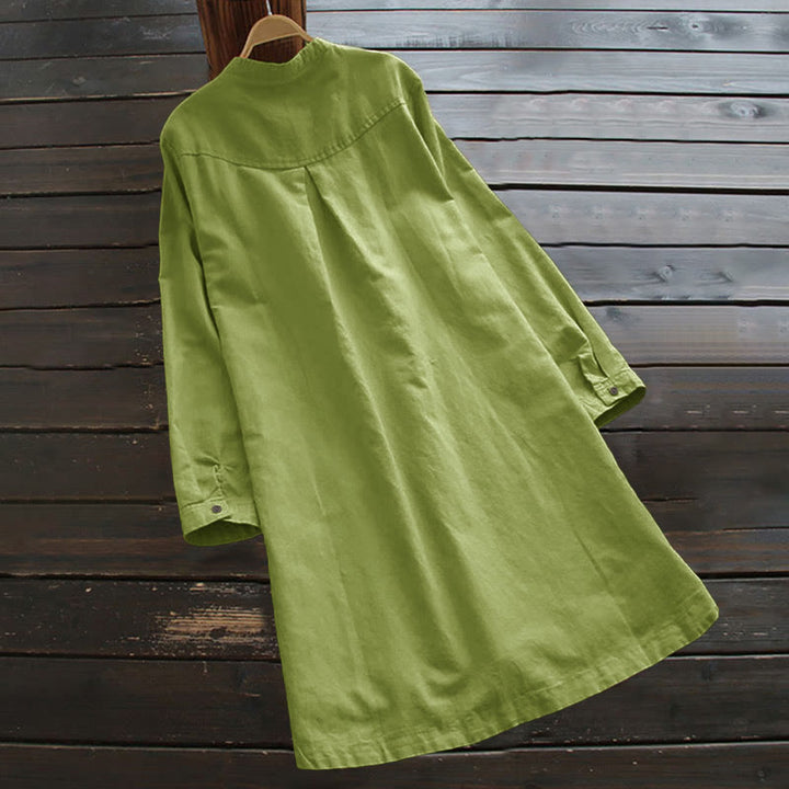 Buddha Stones Solid Buttons Long Sleeve Cotton Linen Women's Shirt With Pockets - image 10