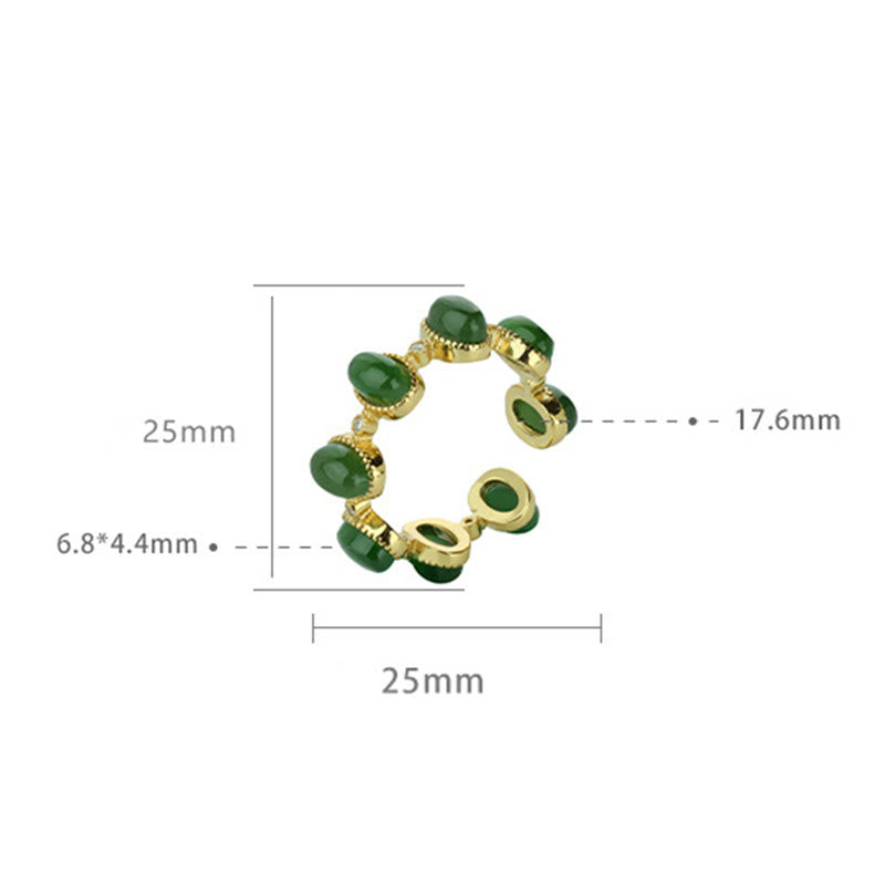 Buddha Stones 925 Sterling Silver Hetian Cyan Jade Beads Healing Adjustable Ring - image 10