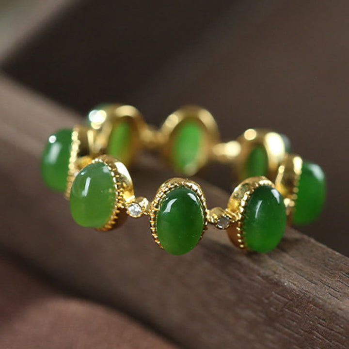 Buddha Stones 925 Sterling Silver Hetian Cyan Jade Beads Healing Adjustable Ring - image 1