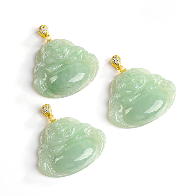 Buddha Stones 925 Sterling Silver Natural Jade Laughing Buddha Luck Prosperity Chain Necklace Pendant - image 11