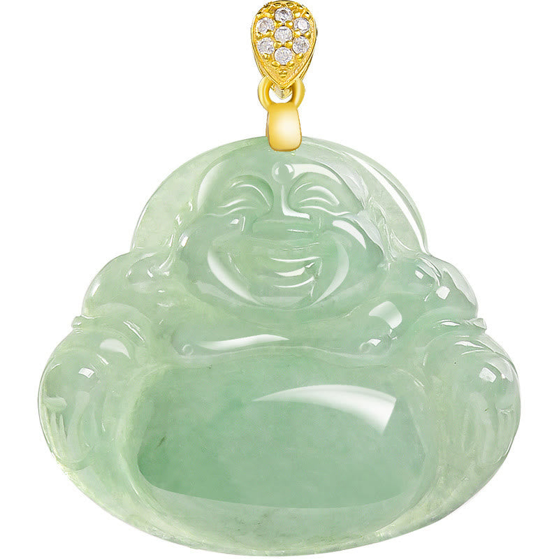 Buddha Stones 925 Sterling Silver Natural Jade Laughing Buddha Luck Prosperity Chain Necklace Pendant - image 13