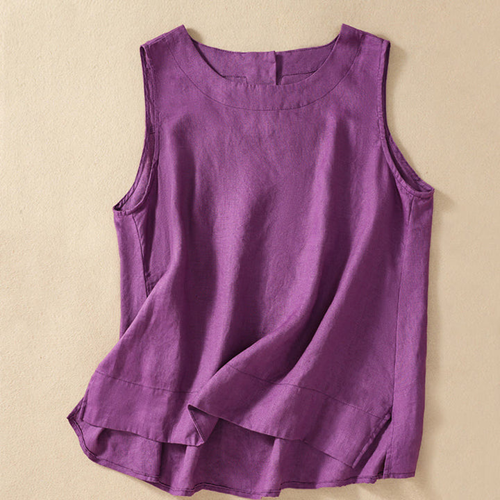 Buddha Stones Casual Solid Color Back Button Asymmetrical Crew Neck Sleeveless Women's Cotton Linen Vest - MediumOrchid - US8-10，UK/AU12-14，EU40-42 (2XL) - image 0