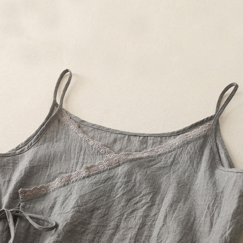 Buddha Stones Vintage Side Lace-up Splicing Lace V-neck Sleeveless Women's  Vest - image 10