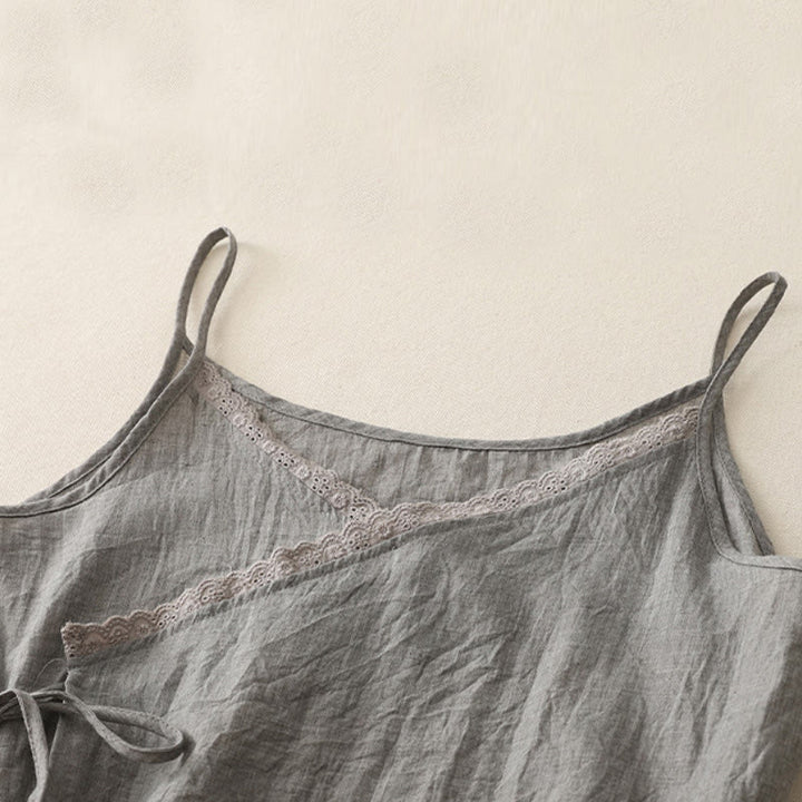 Buddha Stones Vintage Side Lace-up Splicing Lace V-neck Sleeveless Women's  Vest - image 10