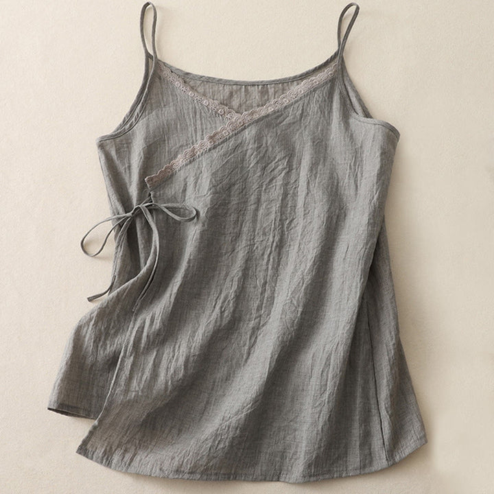 Buddha Stones Vintage Side Lace-up Splicing Lace V-neck Sleeveless Women's  Vest - DarkSeaGreen - US12，UK/AU16，EU44 (2XL) - image 9