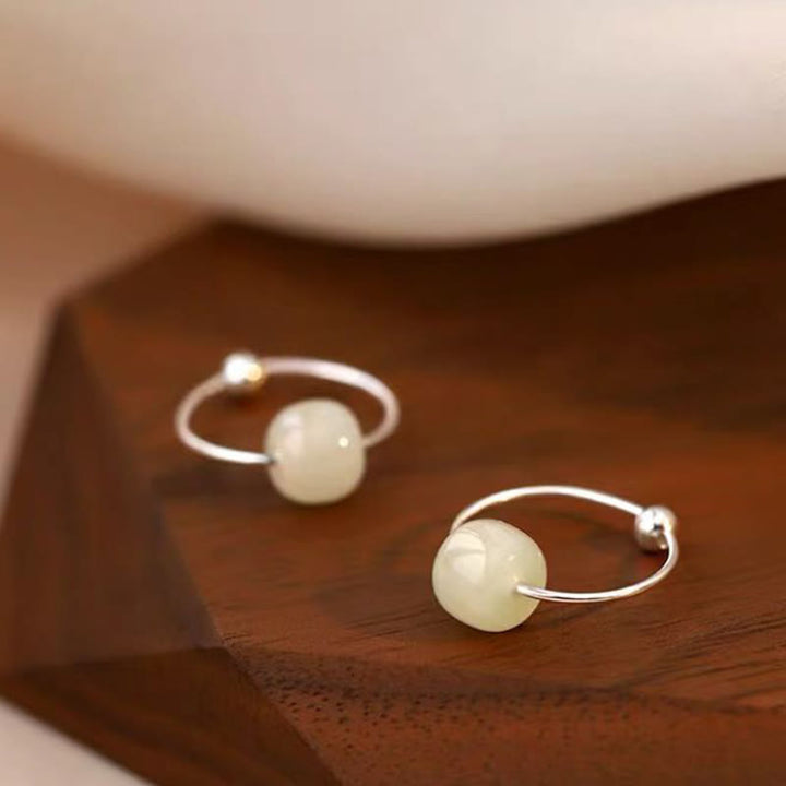 Buddha Stones 925 Sterling Silver Hetian Jade Bead Luck Earrings - White Jade (925 Sterling Silver Posts) - image 5