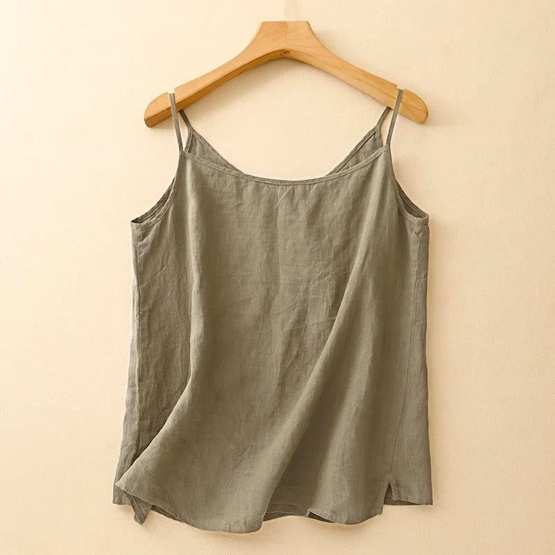 Buddha Stones Ethnic Embroidery Asymmetrical Design Women's Cotton Linen Sleeveless Vest - image 1