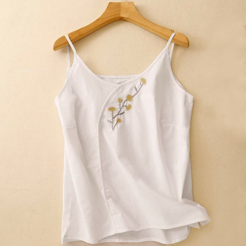 Buddha Stones Ethnic Embroidery Asymmetrical Design Women's Sleeveless Vest - White - US14，UK/AU18，EU46 (4XL) - image 7