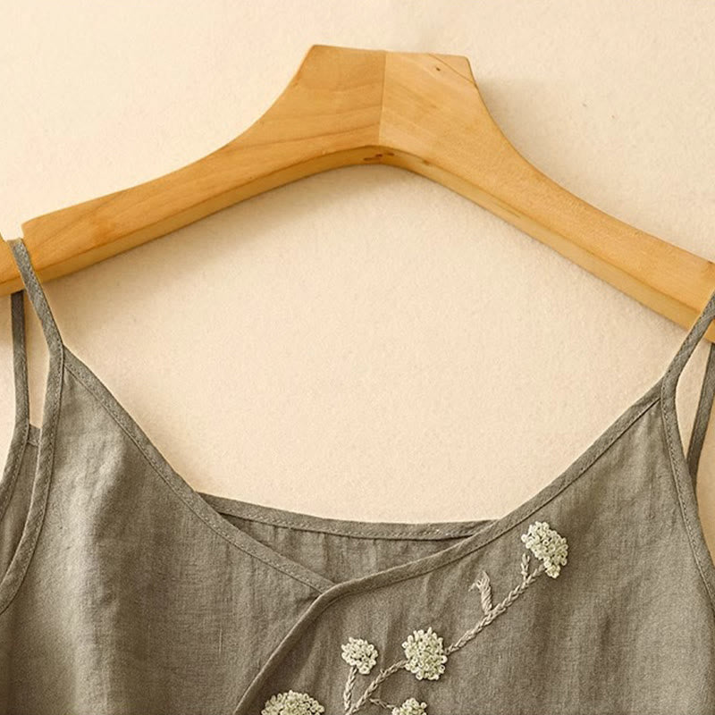 Buddha Stones Ethnic Embroidery Asymmetrical Design Women's Cotton Linen Sleeveless Vest - image 2