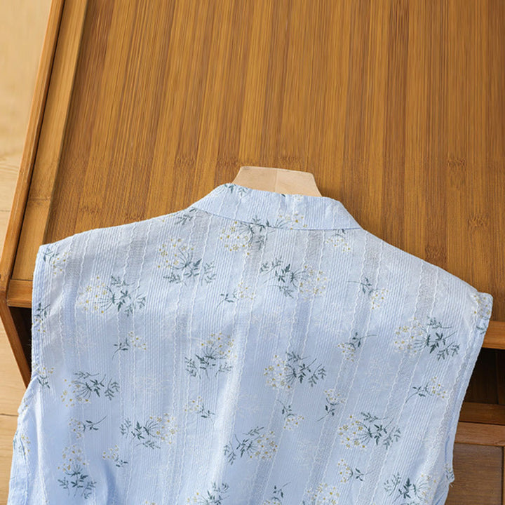 Buddha Stones Retro Printing Floral Plant Pattern Chinese Frog-Button Design Women's Cotton Sleeveless Vest - image 28