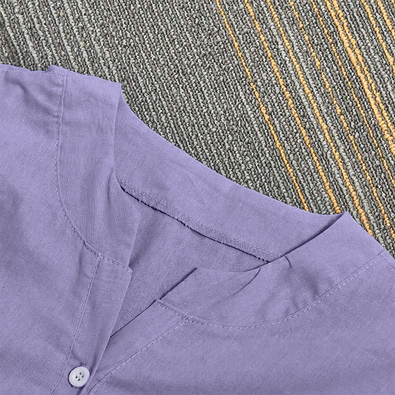 Buddha Stones Casual Plain Button Notched Collar Women's Short Sleeve Shirt - image 3