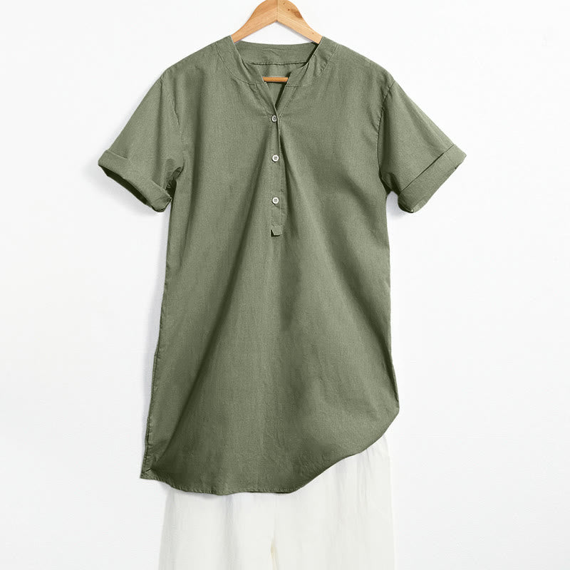 Buddha Stones Casual Plain Button Notched Collar Women's Short Sleeve Shirt - SeaGreen - US20，UK/AU24，EU52 (5XL) - image 35