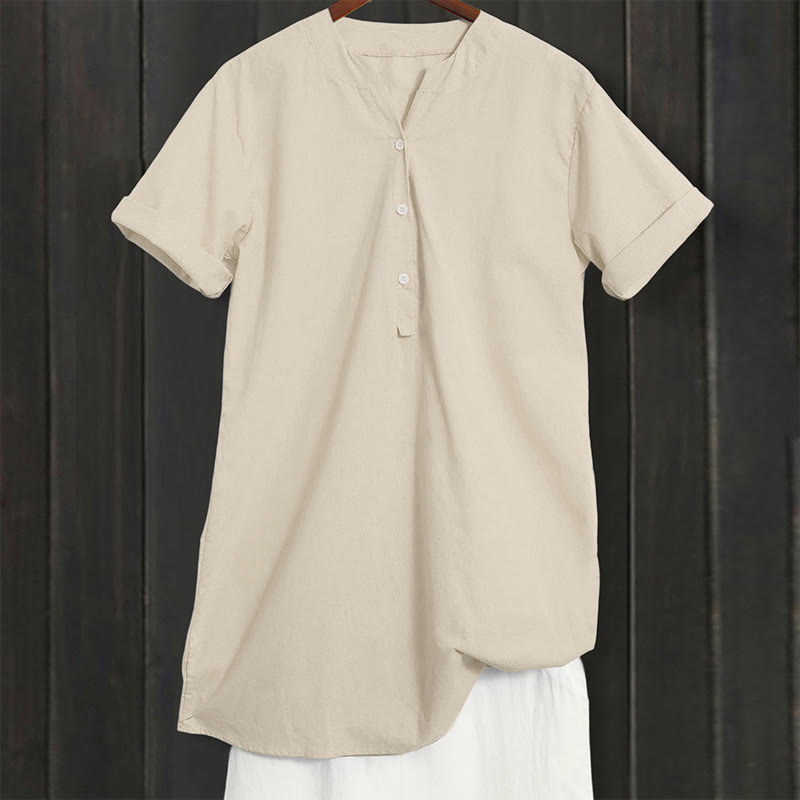 Buddha Stones Casual Plain Button Notched Collar Women's Short Sleeve Shirt - image 41