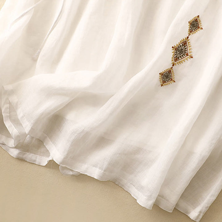 Buddha Stones Ethnic Vintage Embroidery Button Design Women's Cotton Linen 7-8 Length Skirt - image 8