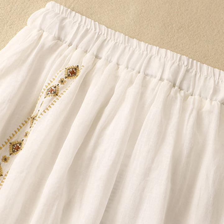 Buddha Stones Ethnic Vintage Embroidery Button Design Women's Cotton Linen 7-8 Length Skirt - image 7