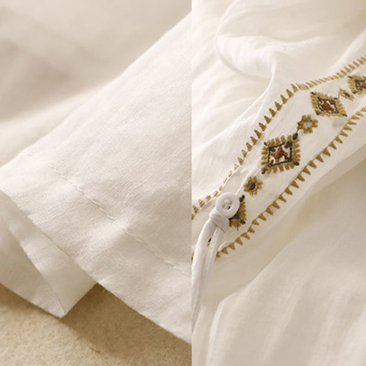 Buddha Stones Ethnic Vintage Embroidery Button Design Women's Cotton Linen 7-8 Length Skirt - image 9