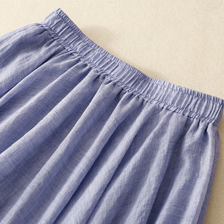 Buddha Stones Spring Casual Solid Color Pleated Women's Cotton Linen 7-8 Length Ruffle Skirt - image 16