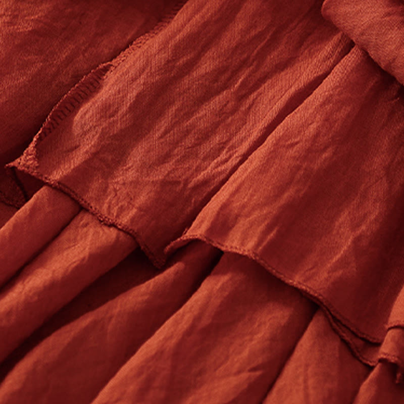 Buddha Stones Spring Casual Solid Color Pleated Women's Cotton Linen 7-8 Length Ruffle Skirt - image 12