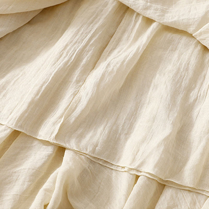 Buddha Stones Spring Casual Solid Color Pleated Women's Cotton Linen 7-8 Length Ruffle Skirt - image 3