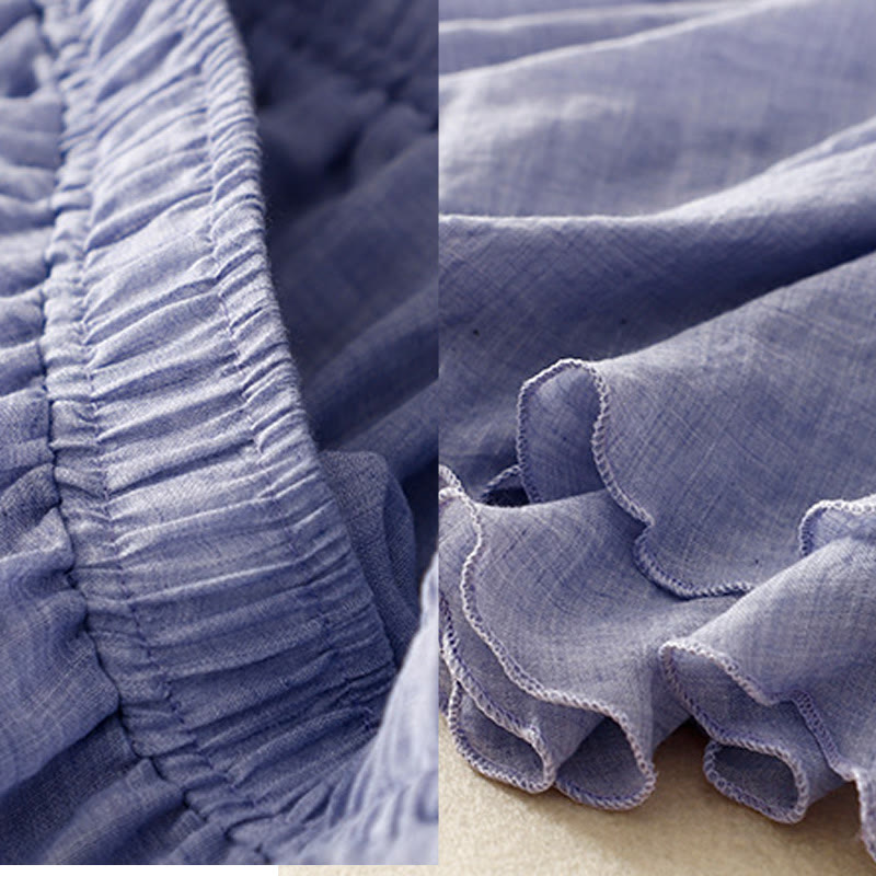 Buddha Stones Spring Casual Solid Color Pleated Women's Cotton Linen 7-8 Length Ruffle Skirt - image 19