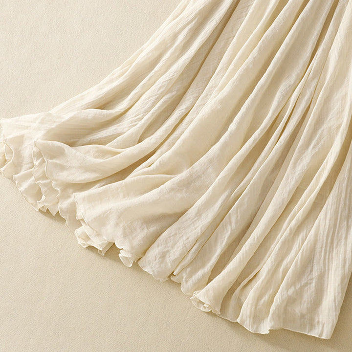 Buddha Stones Spring Casual Solid Color Pleated Women's Cotton Linen 7-8 Length Ruffle Skirt - image 2