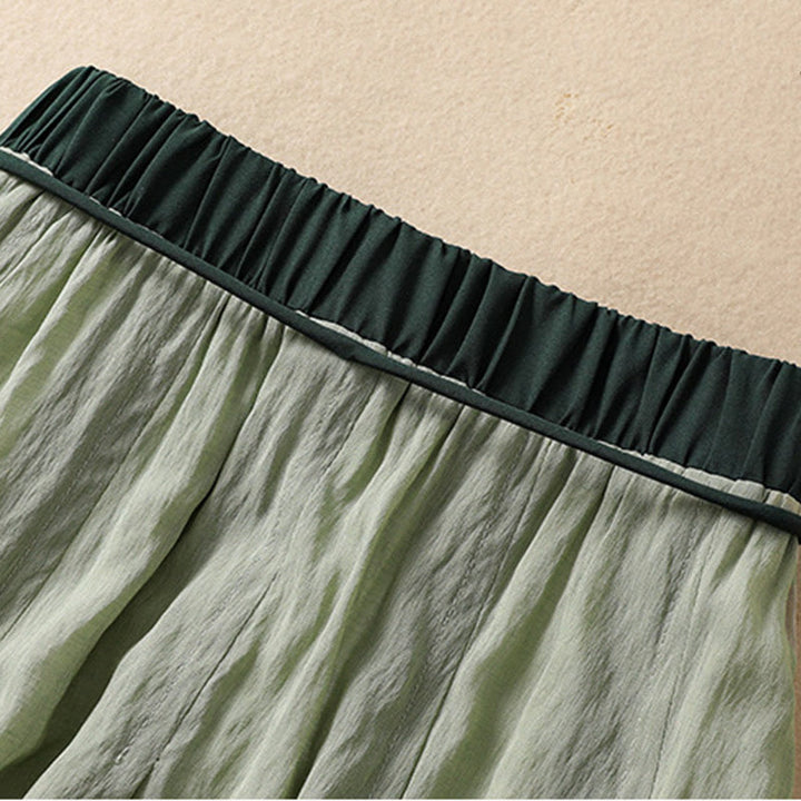 Buddha Stones Casual Contrasting Color Pleated Lace-Up Design Women's Cotton Linen 7-8 Length Skirt - image 28