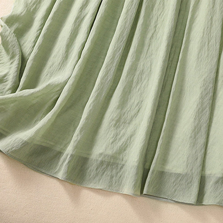 Buddha Stones Casual Contrasting Color Pleated Lace-Up Design Women's Cotton Linen 7-8 Length Skirt - image 32