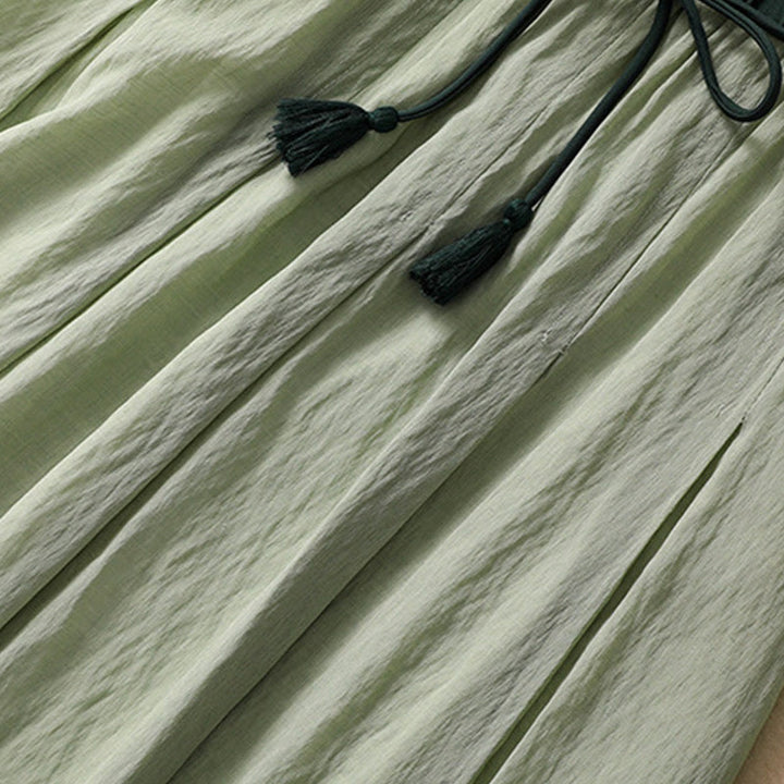 Buddha Stones Casual Contrasting Color Pleated Lace-Up Design Women's Cotton Linen 7-8 Length Skirt - image 27