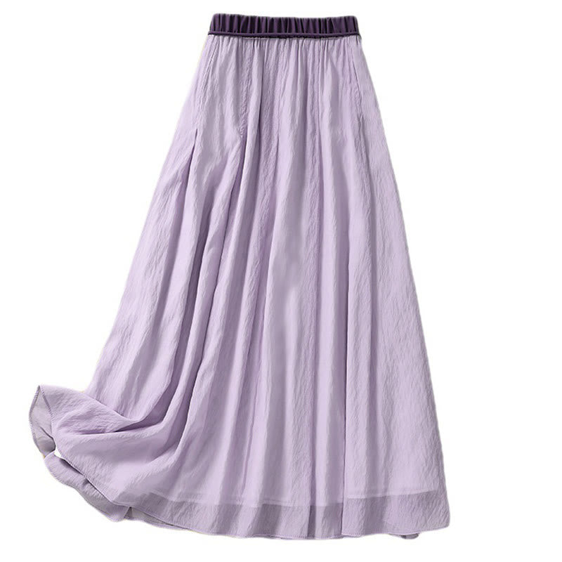 Buddha Stones Casual Contrasting Color Pleated Lace-Up Design Women's 7-8 Length Skirt - image 22