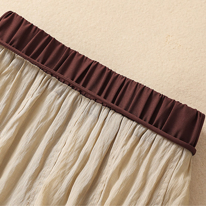 Buddha Stones Casual Contrasting Color Pleated Lace-Up Design Women's 7-8 Length Skirt - image 4