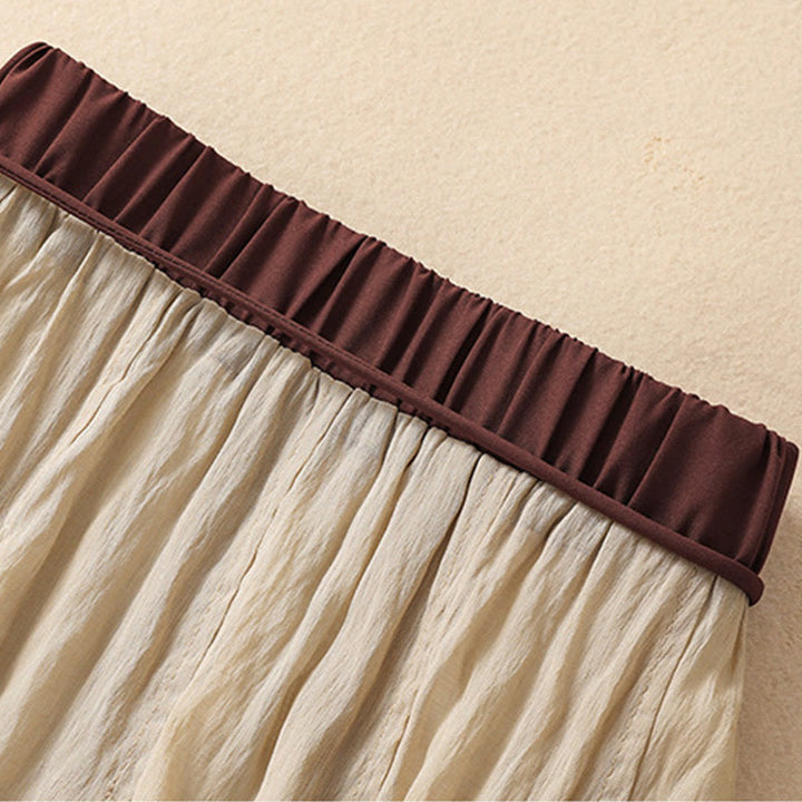 Buddha Stones Casual Contrasting Color Pleated Lace-Up Design Women's 7-8 Length Skirt - image 4
