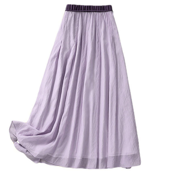 Buddha Stones Casual Contrasting Color Pleated Lace-Up Design Women's Cotton Linen 7-8 Length Skirt - image 22