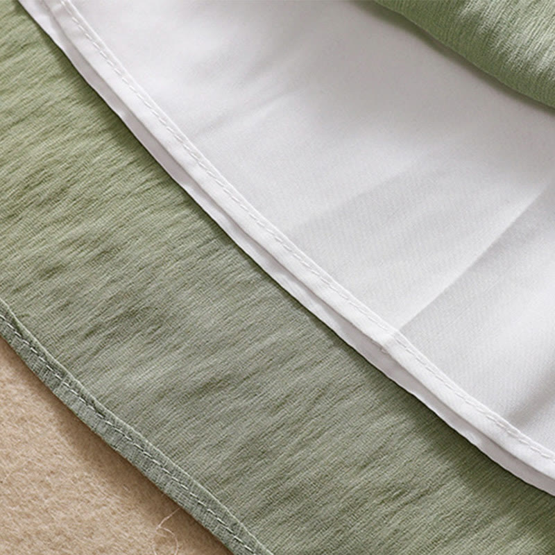 Buddha Stones Casual Contrasting Color Pleated Lace-Up Design Women's Cotton Linen 7-8 Length Skirt - image 33