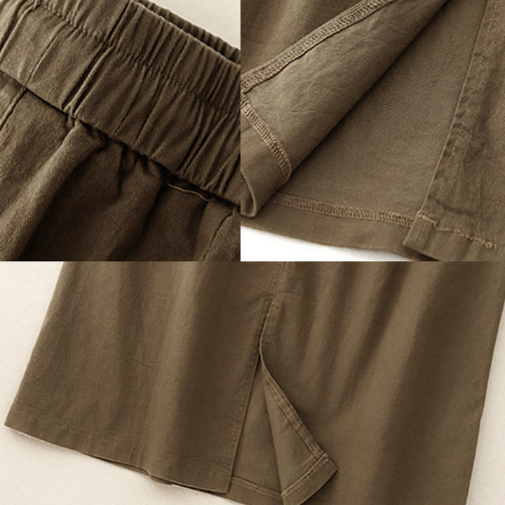 Buddha Stones Vintage Plain Drawstring Button Design Slide Slite Women's Cotton Linen 7-8 Length Skirt With Pockets - image 5