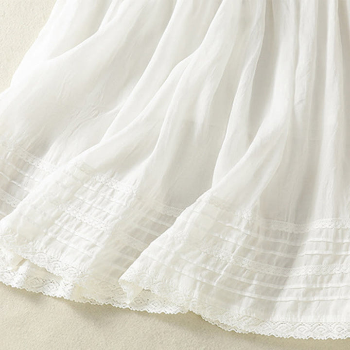 Buddha Stones Summer Plain Drawstring Lace Patchwork Design Women's Cotton Linen 7-8 Length Skirt
