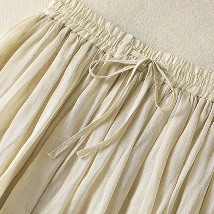 Buddha Stones Summer Plain Drawstring Lace Patchwork Design Women's Cotton Linen 7-8 Length Skirt